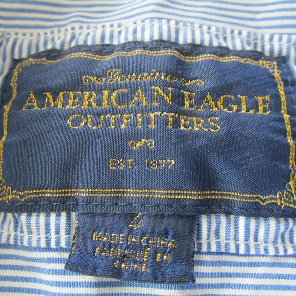 American Eagle Button‎ Up Shirt Womens Size 4 Blue Striped Long Sleeve Collar - Picture 4 of 6